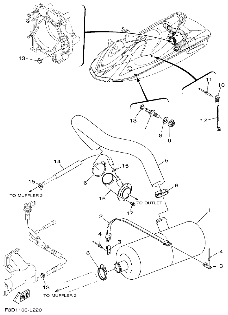 Yamaha F3D3 EXHAUST 2 parts diagram